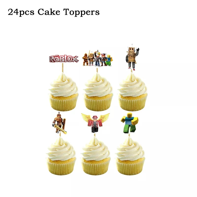 Hot Robot Roblox Kids Birthday Party Supplies Set Disposable Tableware Roblox Paper Plates Cups Balloons Baby Shower Party Decor