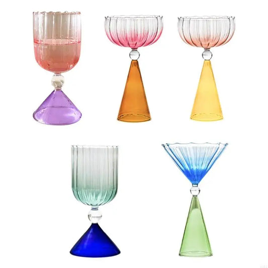 55KF Kitchen Glasswares Colorful Cocktail Cups Creative Wine Cup Unique Flower Cup Beverage Cups Suitable for Any Setting