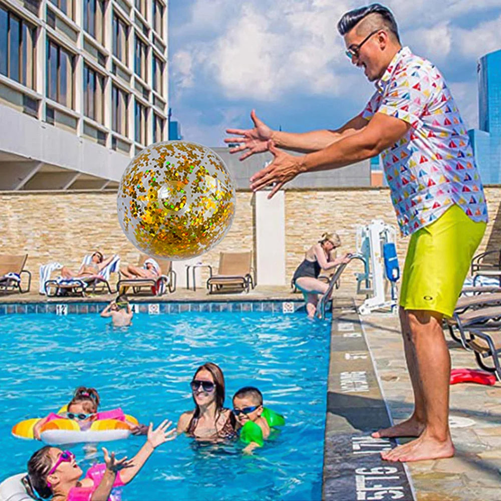 40cm Inflatable Glitter Beach Ball Summer Water Play Sequin Balls Swimming Pools Party Ball for Kids Adults Water Sports
