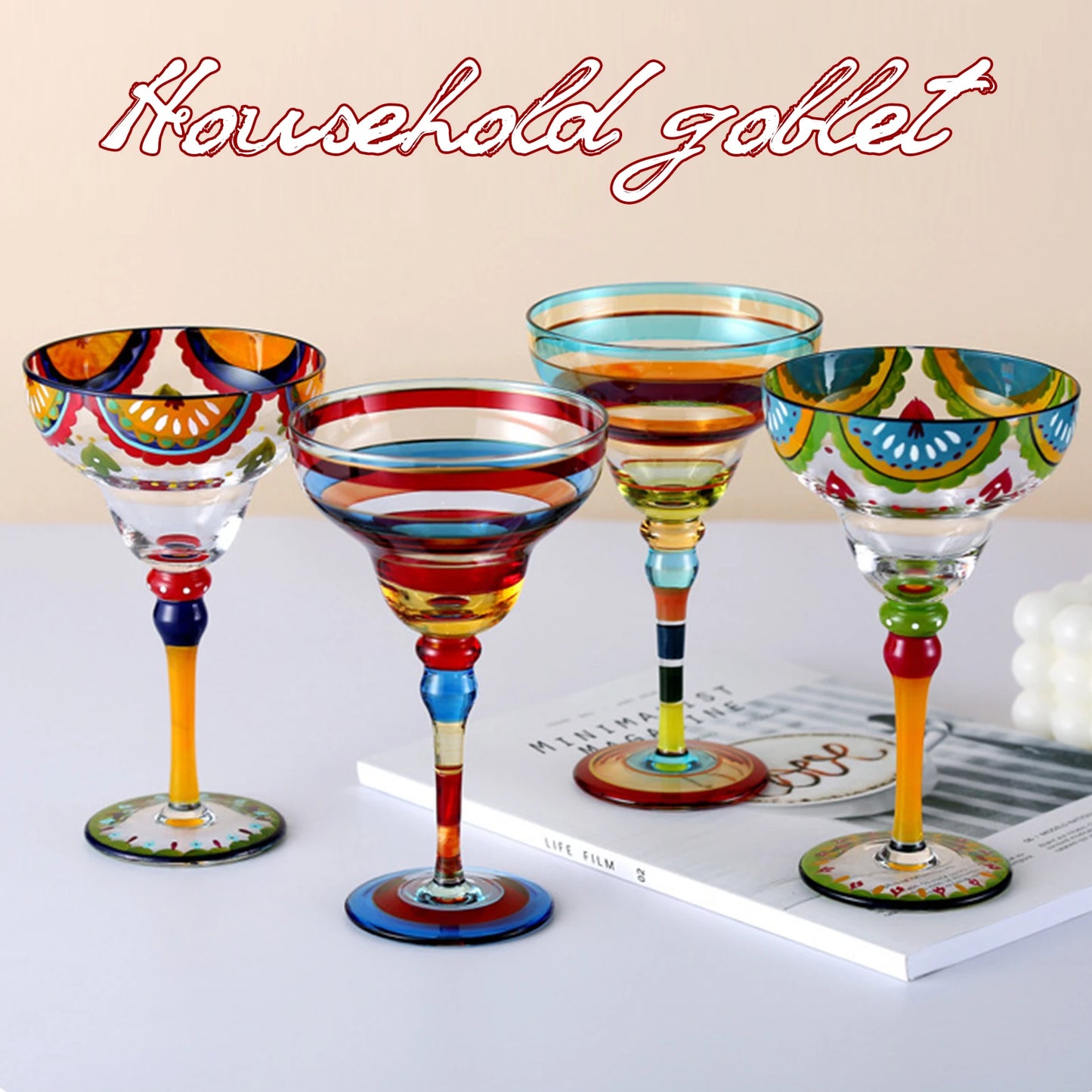 Painted Margarita Wine Glass Crystal Glass Hand-painted Cocktail Glass Alicia Home Goblet for Home Bar Wedding Party Dropship