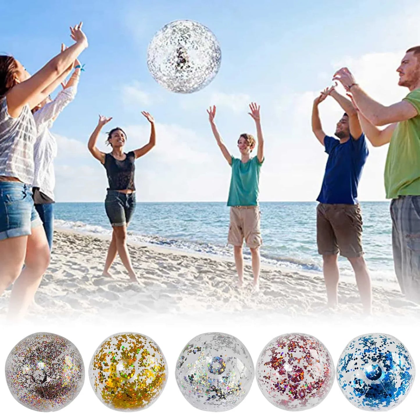 40cm Inflatable Glitter Beach Ball Summer Water Play Sequin Balls Swimming Pools Party Ball for Kids Adults Water Sports